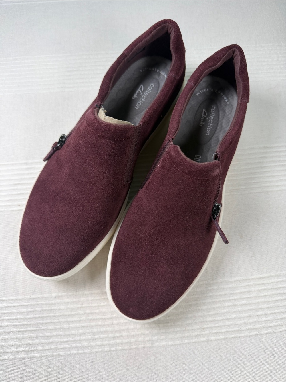 Clarks Women’s Suede Slip-On Loafers - Burgundy